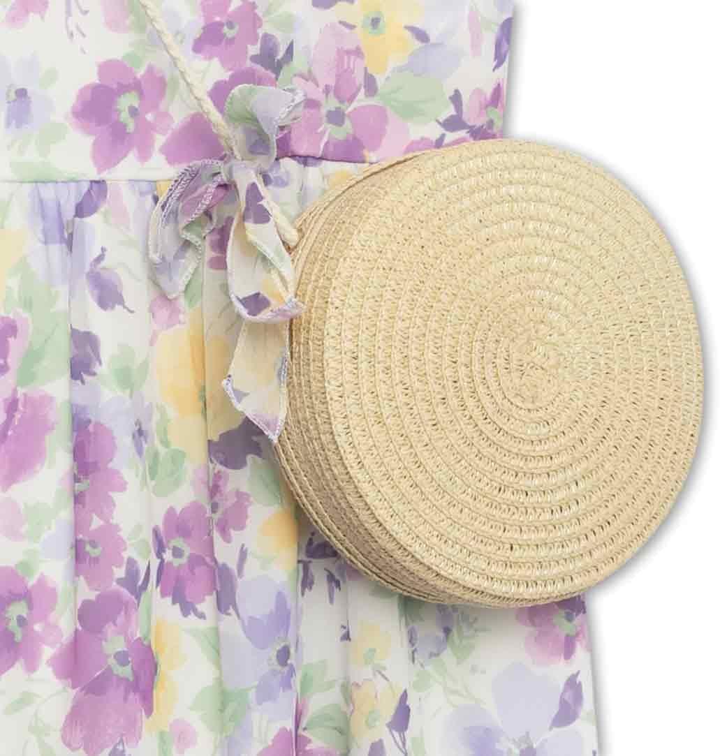 imageSpeechless Girls Flutter Sleeve Chiffon Maxi Dress and PurseIvoryPurple