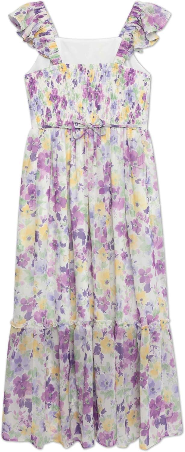 imageSpeechless Girls Flutter Sleeve Chiffon Maxi Dress and PurseIvoryPurple