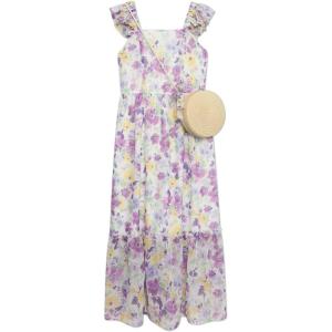 imageSpeechless Girls Flutter Sleeve Chiffon Maxi Dress and PurseIvoryPurple
