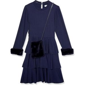 imageSpeechless Girls Long Sleeve Rib Knit Dress and PurseNavy