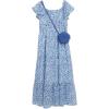 imageSpeechless Girls Print Chiffon Flutter Sleeve Cumberbund Maxi Dress with PurseNavyblue