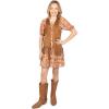 imageSpeechless Girls Puff Sleeve Smocked Bodice Chiffon Dress and Fringe VestCamelBrown