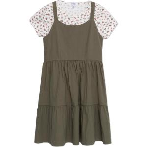 imageSpeechless Girls 2Piece Jumper Set with Sleeveless Tiered Dress and Short Sleeve Cotton TeeOliveFloral