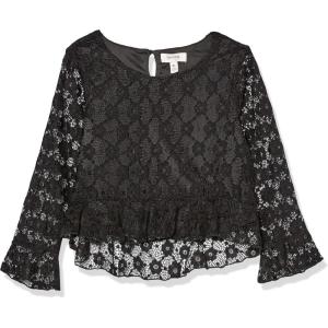 imageSpeechless Girls Embroidery Mesh Long Sleeve TopBlack