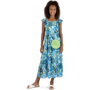 imageSpeechless Girls Sleeveless Floral Print Chiffon Ruffle Strap Tiered Maxi Dress with PurseIvoryblue