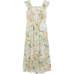 imageSpeechless Girls Sleeveless Floral Print Chiffon Ruffle Strap Tiered Maxi Dress with PurseIvoryyellow