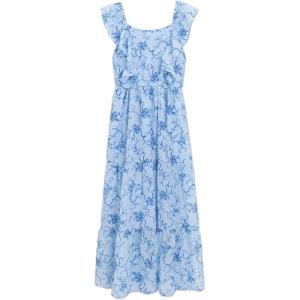 imageSpeechless Girls Sleeveless Floral Print Chiffon Ruffle Strap Tiered Maxi Dress with PurseSkyblue