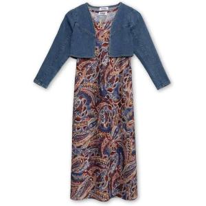 imageSpeechless Girls Sleeveless Midi Dress and Long Sleeve Stretch Denim ShrugNavyRust
