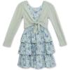 imageSpeechless Girls Sleeveless Tiered Dress and Tie Front CardiganSageBlue Floral