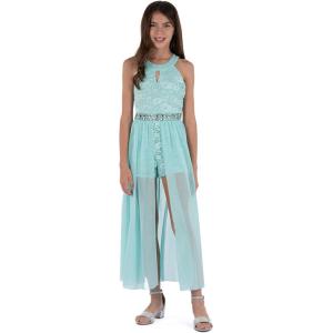 imageSpeechless Girls High Neck Romper Maxi WalkThrough Party DressAqua