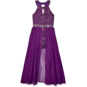 imageSpeechless Girls High Neck Romper Maxi WalkThrough Party DressGrape