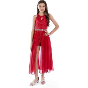 imageSpeechless Girls High Neck Romper Maxi WalkThrough Party DressRed Radiance