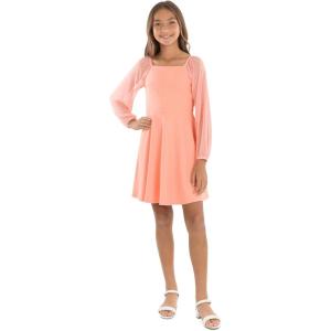 imageSpeechless Girls Scuba Crepe Party Dress with Long Sheer Dew Drop SleevesCantaloupe