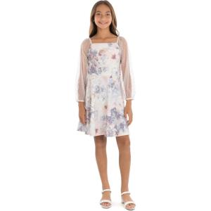 imageSpeechless Girls Scuba Crepe Party Dress with Long Sheer Dew Drop SleevesPeachblue