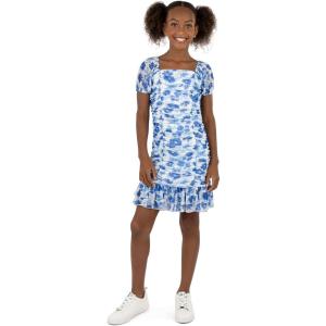 imageSpeechless Girls Short Sleeve Shirred Power Mesh Party DressIvoryBlue
