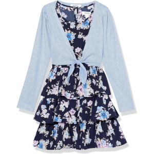 imageSpeechless Girls Sleeveless Tiered Dress and Tie Front CardiganNavyLavender