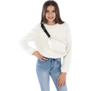 imageSpeechless Girls Long Sleeve Teddy Knit Pullover with FannypackIvory