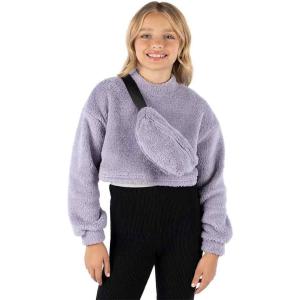 imageSpeechless Girls Long Sleeve Teddy Knit Pullover with FannypackPurple