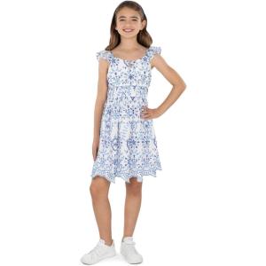 image:imageSpeechless Girls Ruffled Sleeve VNeck Embroidered DressIvoryBlue