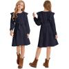 image:imageQuedoris Girls Ruffle Trim Dress Print and Solid Color Aline Swing Flared Belted Casual Party Dress with ZipperNavy Fall