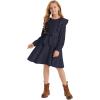 image:imageQuedoris Girls Ruffle Trim Dress Print and Solid Color Aline Swing Flared Belted Casual Party Dress with ZipperNavy Fall