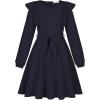 image:imageQuedoris Girls Ruffle Trim Dress Print and Solid Color Aline Swing Flared Belted Casual Party Dress with ZipperNavy Fall