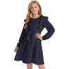 image:imageQuedoris Girls Ruffle Trim Dress Print and Solid Color Aline Swing Flared Belted Casual Party Dress with ZipperNavy Fall