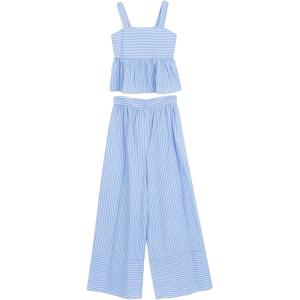 image:imageSpeechless girls 2piece Striped Cotton Peplum Tank and Wide Leg Pants SetWhiteBlue