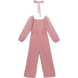 image:imageSpeechless girls Sheer Sleeve Scuba Crepe Pearl Embellished Jumpsuit With Hair BowMauve