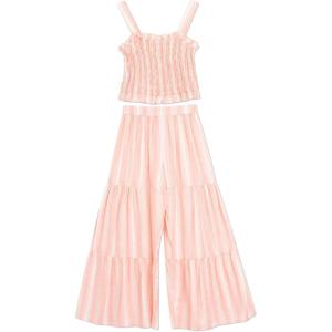 image:imageSpeechless girls 2piece Striped Smocked Tank and Wide Leg Tiered Pants SetCoralIvory