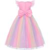 image:imageUhnice Flower Girl Tulle Dress Butterfly Embroidered Feather Sleeve Gown for Wedding PartyRainbow Pink
