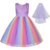 image:imageUhnice Flower Girl Sequin Dress Sleeveless Tulle VBack Gown Rainbow Prom for Wedding PartyPurple