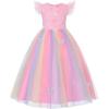 image:imageUhnice Flower Girl Tulle Dress Butterfly Embroidered Feather Sleeve Gown for Wedding PartyRainbow Pink