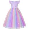 image:imageUhnice Flower Girl Tulle Dress Butterfly Embroidered Feather Sleeve Gown for Wedding PartyRainbow Purple