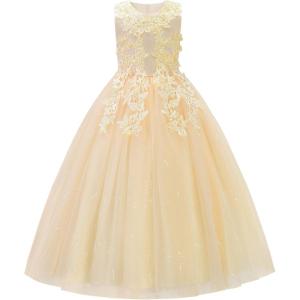 image:imageUhnice Flower Girl Dress Floral Lace Ball Gown Bridesmaid Formal Dresses for Wedding PartyApricot