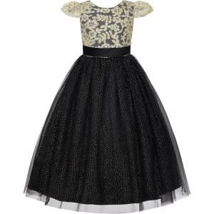 image:imageUhnice Girls Embroidered Mesh Flower Dress Tulle Formal Gown with Removable Bow for Wedding PartyBlack