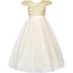 image:imageUhnice Girls Embroidered Mesh Flower Dress Tulle Formal Gown with Removable Bow for Wedding PartyWhite