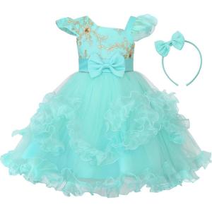 image:imageUhnice Toddler Flower Girl Sequin Floral Dress Embroidered Ruffle Dresses with Headband for Wedding PartyAqua Blue