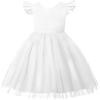 image:imageUhnice Flower Girl Tulle Dress Flutter Sleeves VBack Dresses for Wedding PartyWhite
