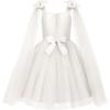 image:imageUhnice Girls Sleeveless Tulle Dress with Fixed Shoulder Bows for Flower Girl Wedding PartyWhite