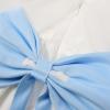 image:imageUhnice Sleeveless Flower Girl Dress with Removable Bow and Tulle Ruffle Detail Elegant Princess Outfit for Wedding PartyWhite With Blue Accent