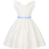 image:imageUhnice Sleeveless Flower Girl Dress with Removable Bow and Tulle Ruffle Detail Elegant Princess Outfit for Wedding PartyWhite With Blue Accent