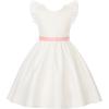 image:imageUhnice Sleeveless Flower Girl Dress with Removable Bow and Tulle Ruffle Detail Elegant Princess Outfit for Wedding PartyWhite With Pink Accent