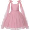 image:imageUhnice Girls Sleeveless Tulle Dress with Fixed Shoulder Bows for Flower Girl Wedding PartyPink