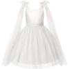 image:imageUhnice Girls Sleeveless Tulle Dress with Fixed Shoulder Bows for Flower Girl Wedding PartyWhite