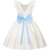 image:imageUhnice Sleeveless Flower Girl Dress with Removable Bow and Tulle Ruffle Detail Elegant Princess Outfit for Wedding PartyWhite With Blue Accent