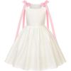 image:imageUhnice Sleeveless Off White Princess Dress with Fixed Bow Straps for Toddler Girls Wedding Party OutfitOff White With Pink Bow