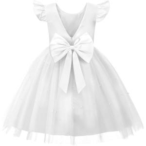 image:imageUhnice Flower Girl Tulle Dress Flutter Sleeves VBack Dresses for Wedding PartyWhite