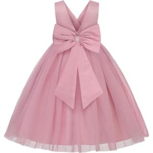 image:imageUhnice Flower Girls Satin Dress Sleeveless VBack Formal Ball Gown for Wedding PartyPink