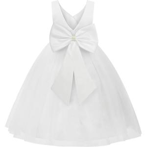 image:imageUhnice Flower Girls Satin Dress Sleeveless VBack Formal Ball Gown for Wedding PartyWhite
